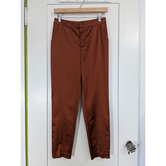 L’agence Logan Satin Suiting Trouser Pants High Rise Ankle Dark Orange Rust Sz 2 - Picture 1 of 8